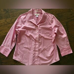 Chico’s Pink Striped Button-Up Shirt size 2 No-Iron
